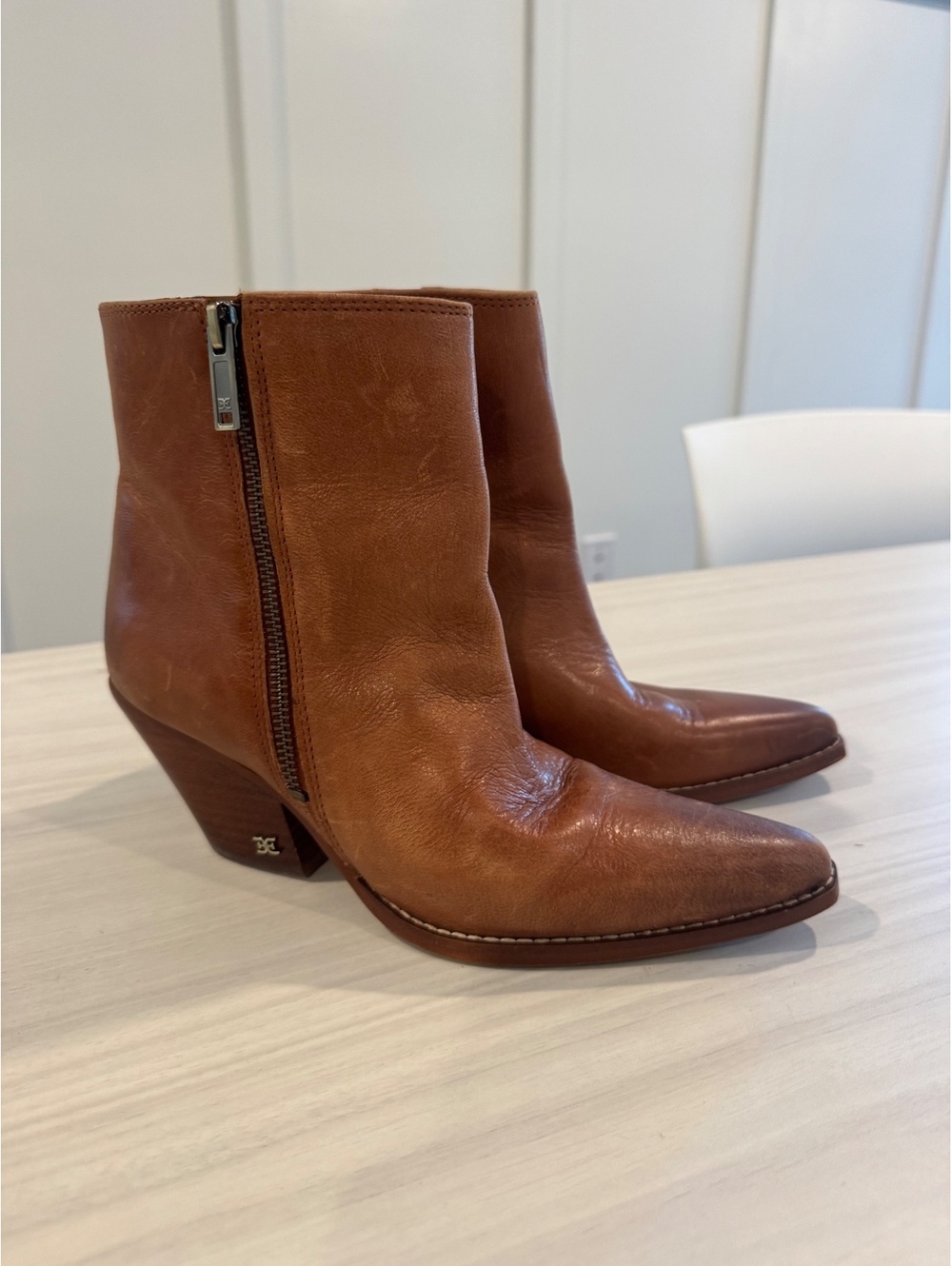 Sam Edelman Brown Leather Pointed Toe Ankle Boots Women's Size 6.5